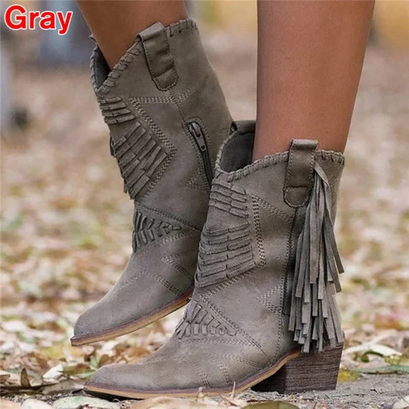 Fashion Rivet High Top Cowboy Boots Retro Pu Leather Women's Boots Pointed Long Boots Roman Style Female Boots Autumn Winter2021