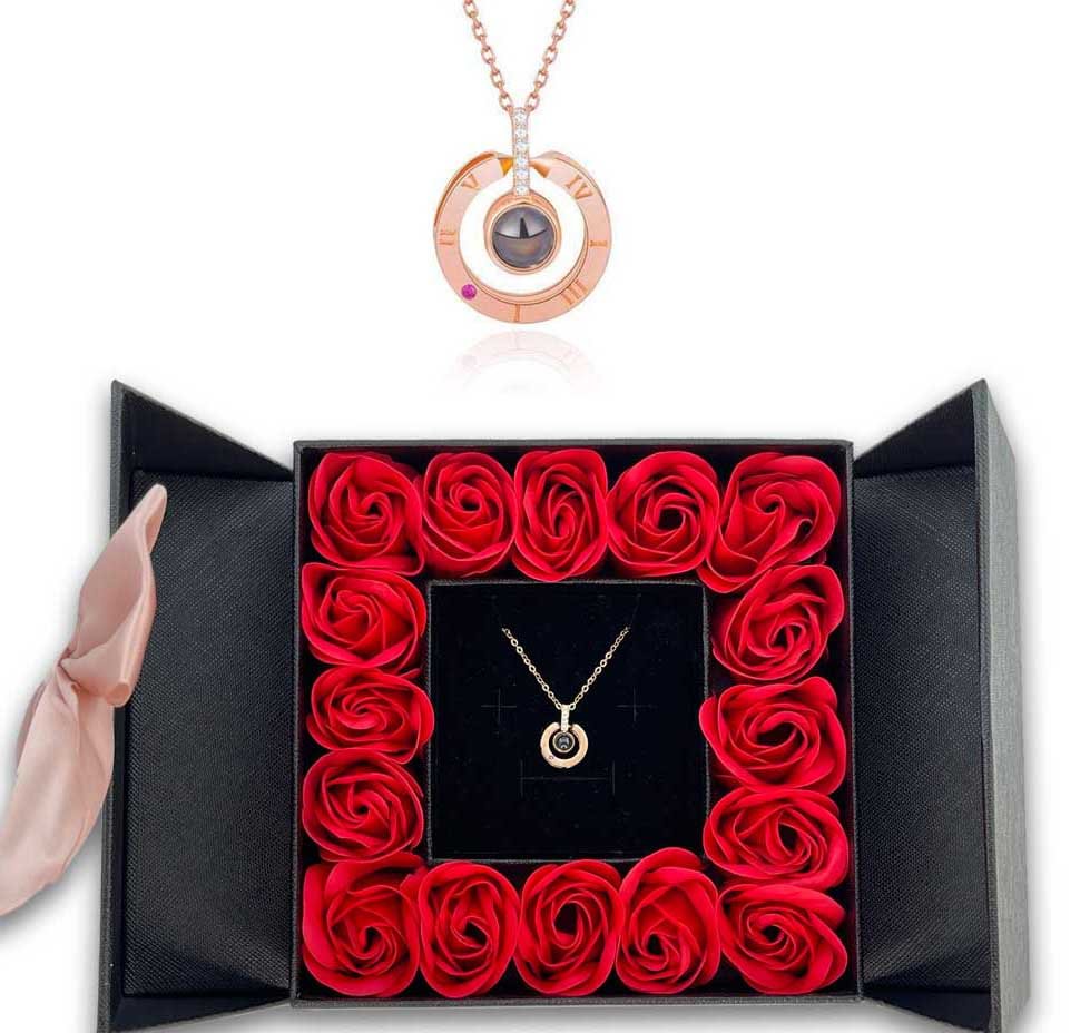 16 ROSES JEWELRY BOX WITH LOVE NECKLACE SET