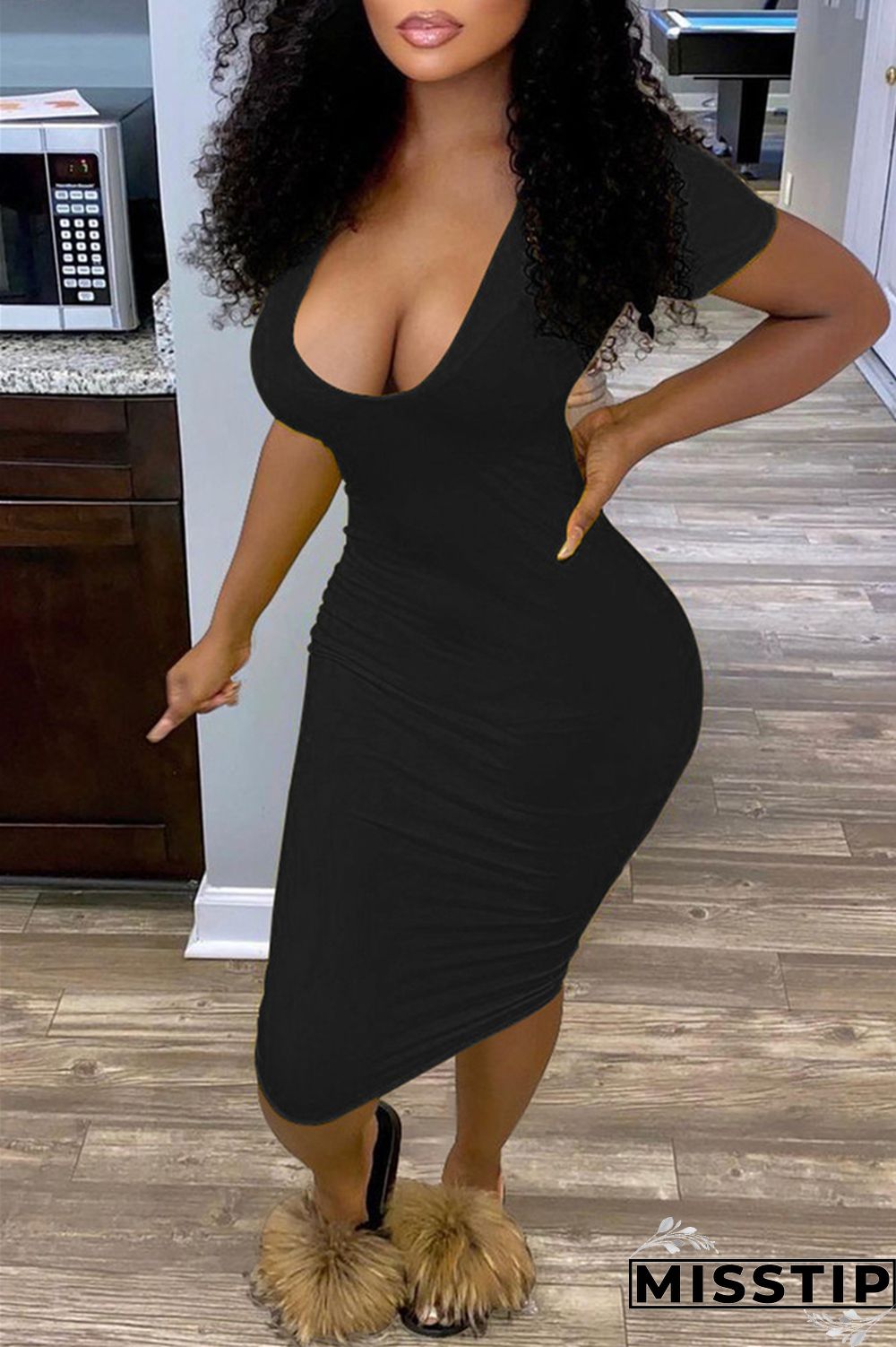 Orange Fashion Sexy Solid Basic V Neck Short Sleeve Dress