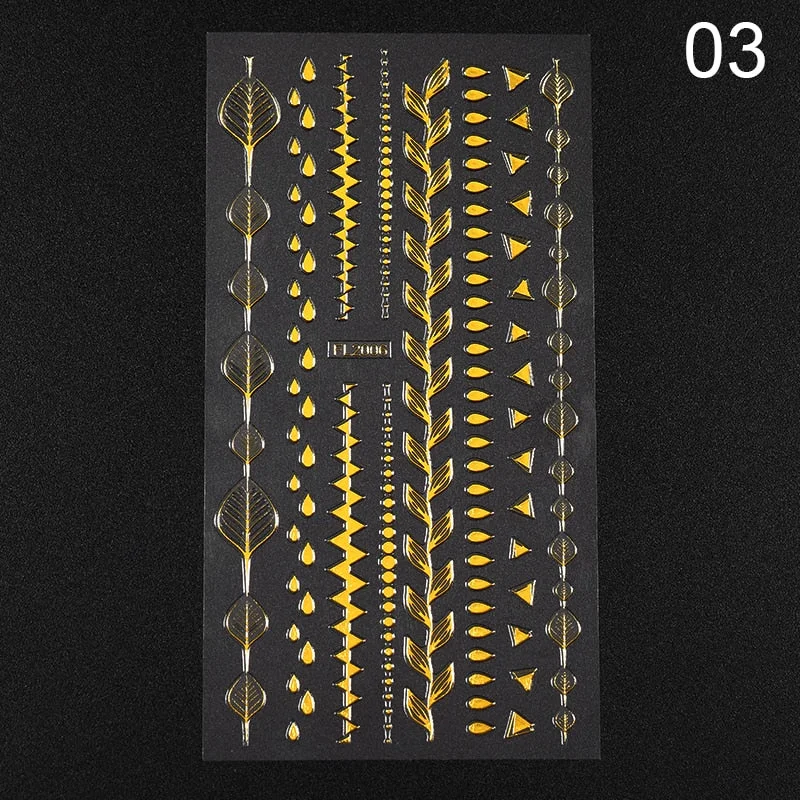 1PC Gold Black White Linear Nail Sticker Mix Pattern Transfer Various 3D Adhesive Decals Nail Decoration DIY Design