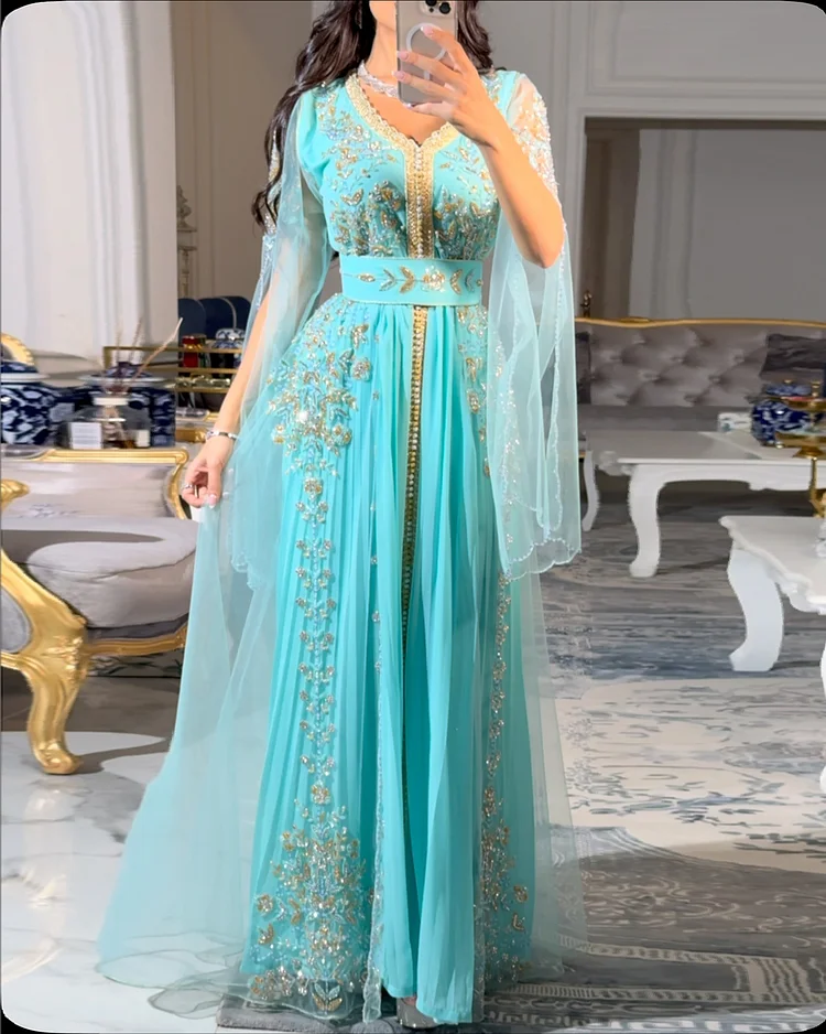 Women's V-neck mesh embroidery Dress
