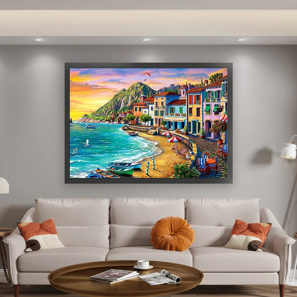 16CT Full Stamped Cross Stitch - Beachside City(Canvas|60*45CM)