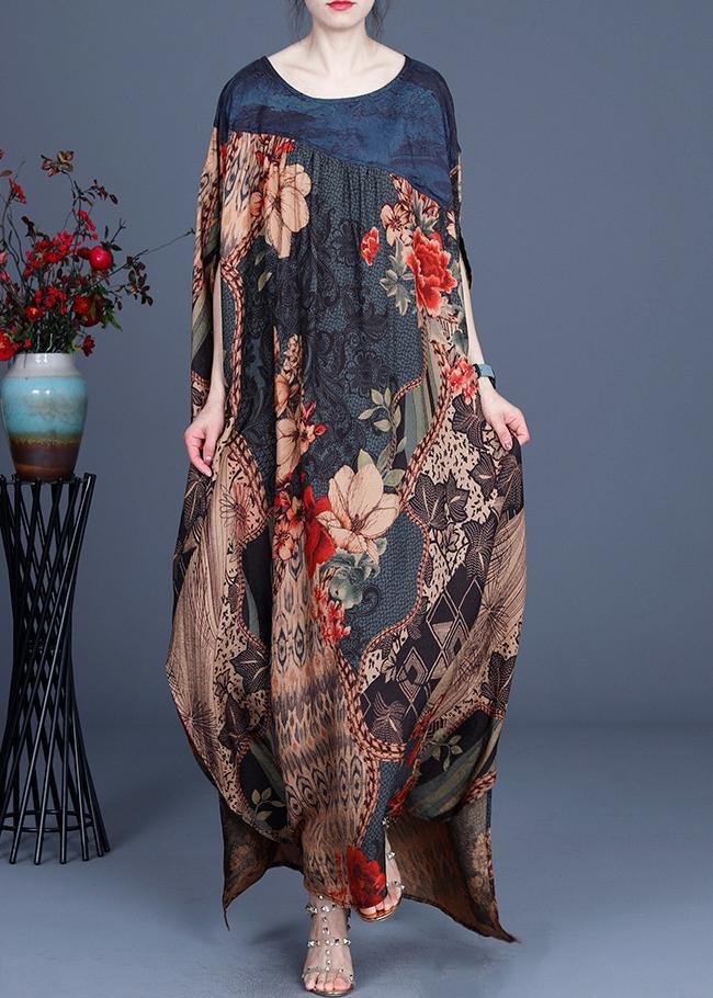 Plus Size Print asymmetrical design Patchwork Silk Vacation Dresses Summer