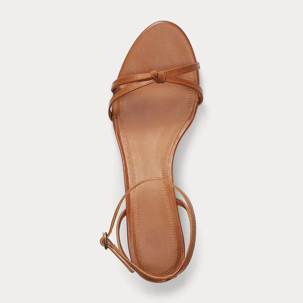 Brown Open Toe Cross Ankle Strap Women's Heel Sandals with Knot