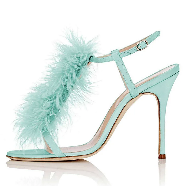 Cyan Fur Stiletto Heel Slingback Sandals Vdcoo