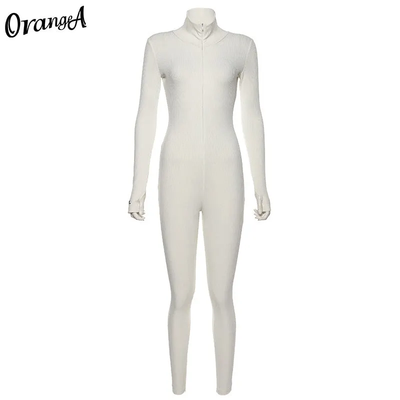 OrangeA skinny fitness women active wear pink jumpsuits turtleneck sporty long sleeve casual overalls workout streetwear outfits