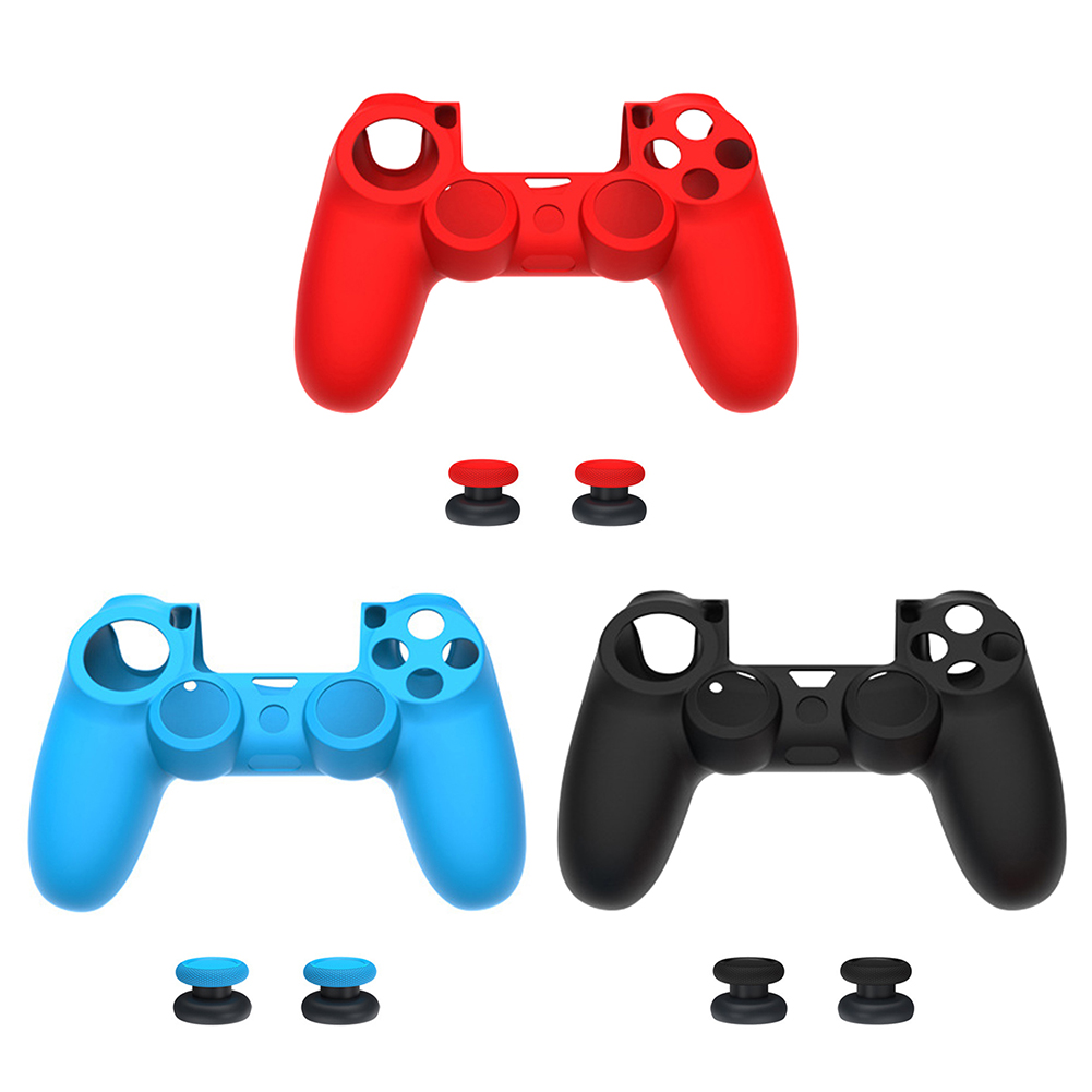 

For PS4 Controller Case Silicone Protective Cover + 2pcs Raised Thumb Grips, Red, 501 Original