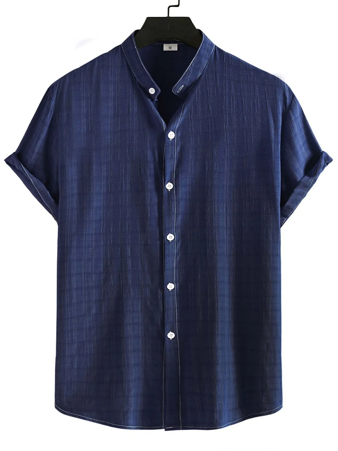 Men's Casual Simple Cotton Linen Solid Color Comfortable Stand Collar Shirt