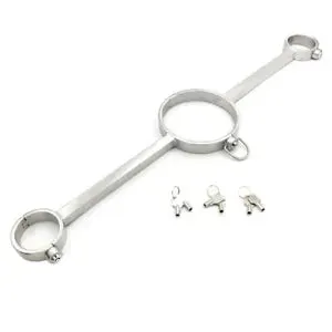 pornhint Pornhint Press Lock  StainlessSteel Bondage Yoke Pillory Handcuffs Wrist Cuffs NeckCollar