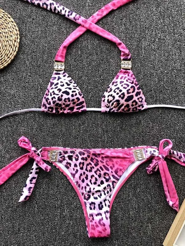 Lace Up Leopard Bikini Swimsuit