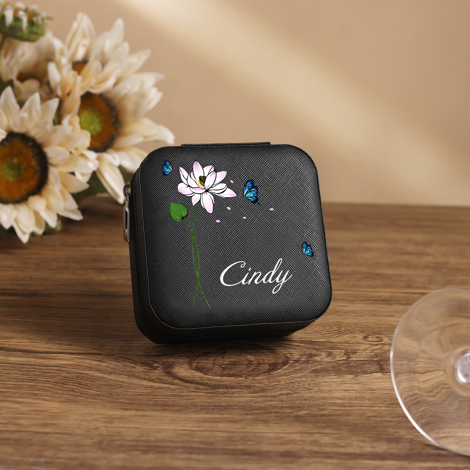 Boîte à Bijoux 1 Prénom Personnalisé avec Fleur de naissance | Jessemade