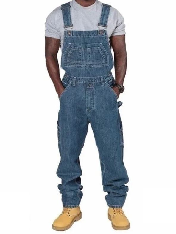 Men's Multi Pocket Solid Color Loose Jumpsuit Overall