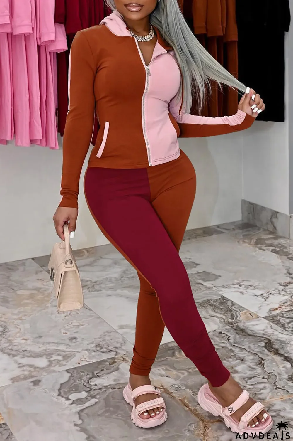 Deep Blue Casual Solid Split Joint Zipper Hooded Collar Long Sleeve Two Pieces