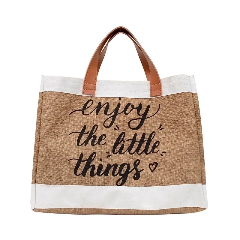 Women’s Large Cotton And Linen Letter Basic Classic Style Square Open Tote Bag