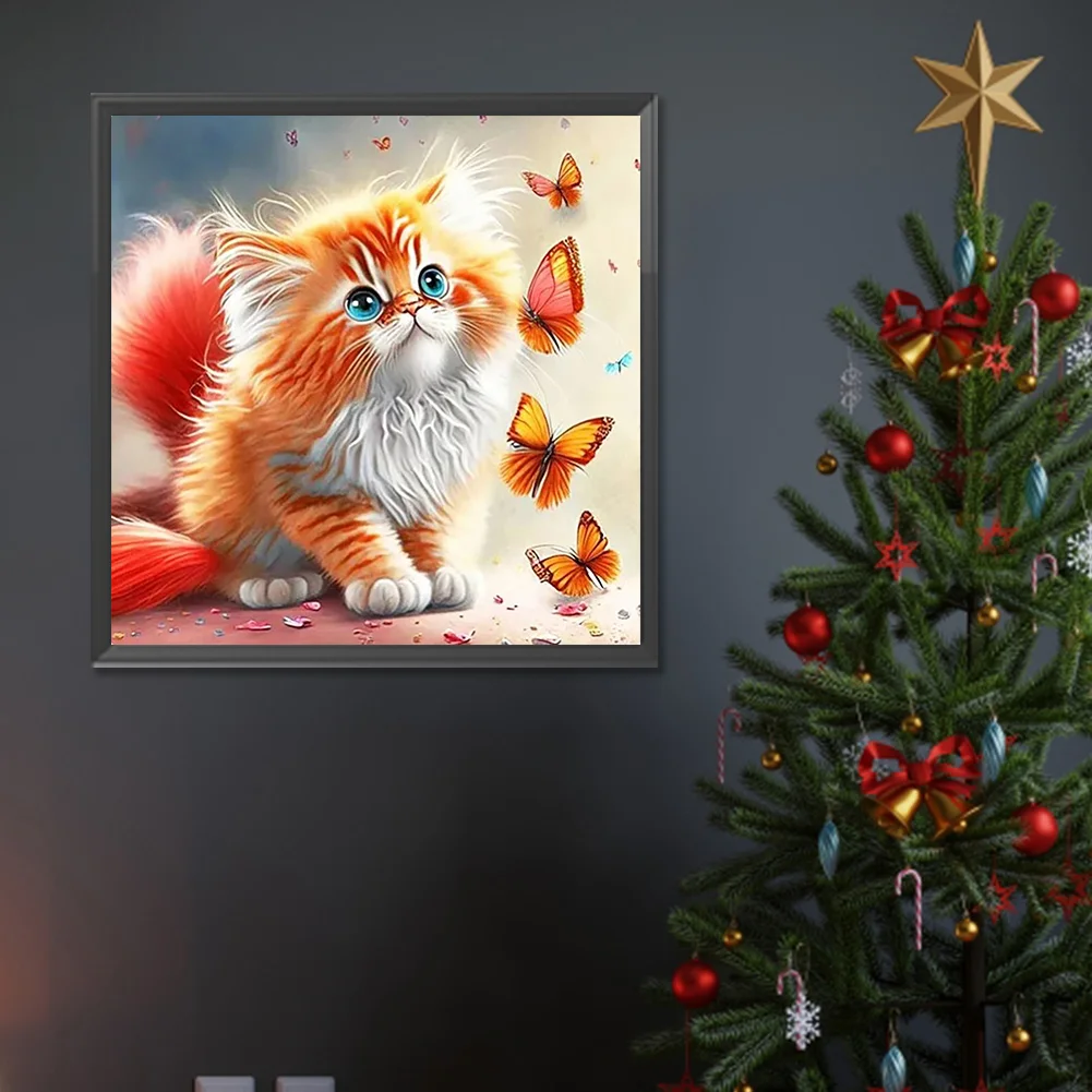 Full Round Diamond Painting 30*30cm - Butterfly And Kitten