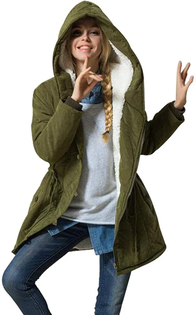 Women's Winter Warm Coat Hoodie Parkas Overcoat Fleece Outwear Jacket with Drawstring