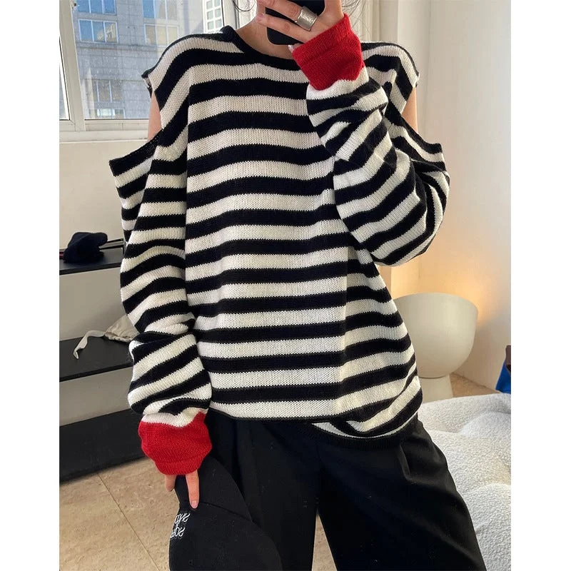 Shoulder Stripe Loose Soft Waxy Knitted Coat