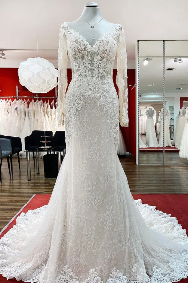 Long Mermaid Sweetheart Wedding Dress With Sleeves Tulle Lace
