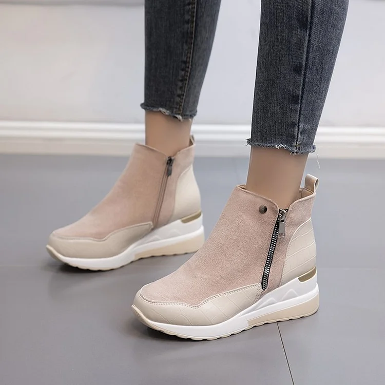 Women's high-top platform round toe side zipper casual sneakers