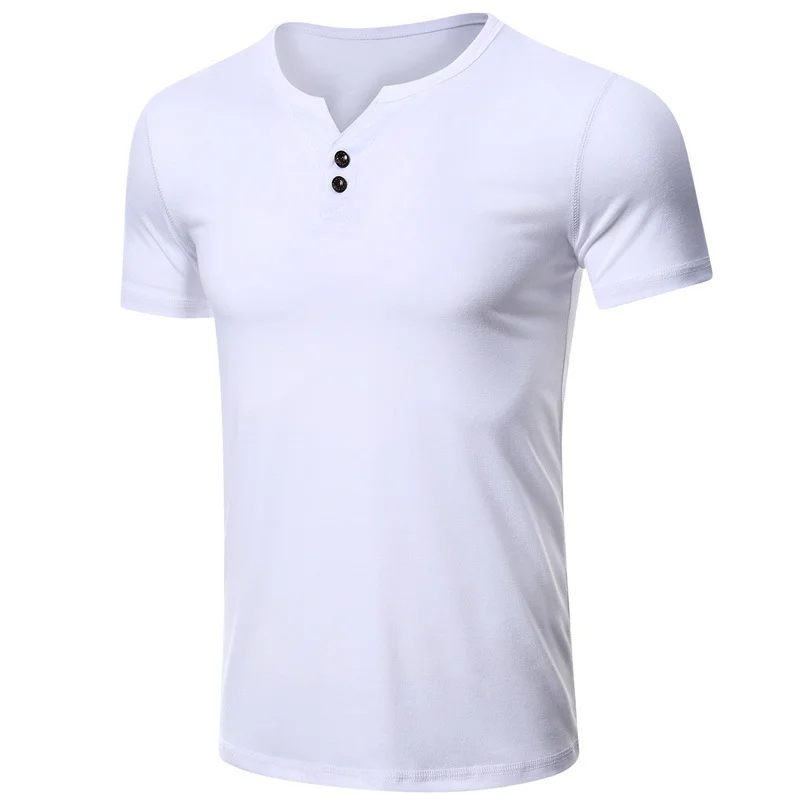 Men's Short Sleeve T-Shirt Colorblock V-Neck Henley Slim Fit   Vintage Style with Brown, Grey & More Colors