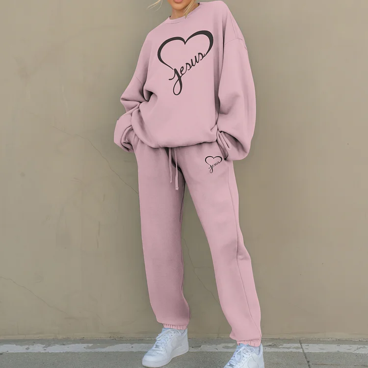 Jesus In My Heart Womens Christian Print Sweatshirt Two Piece Set