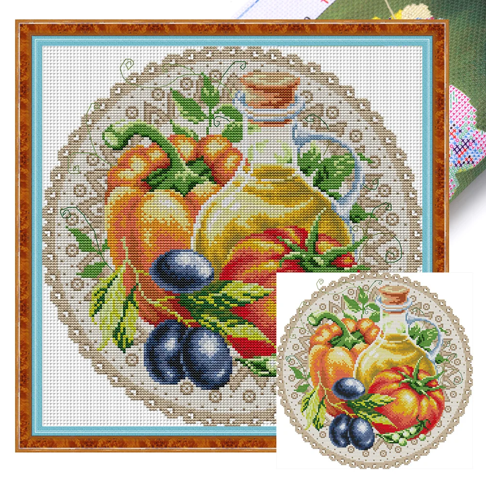 14CT Partial Stamped Cross Stitch Kit - Fruit Plate Tomato (34
