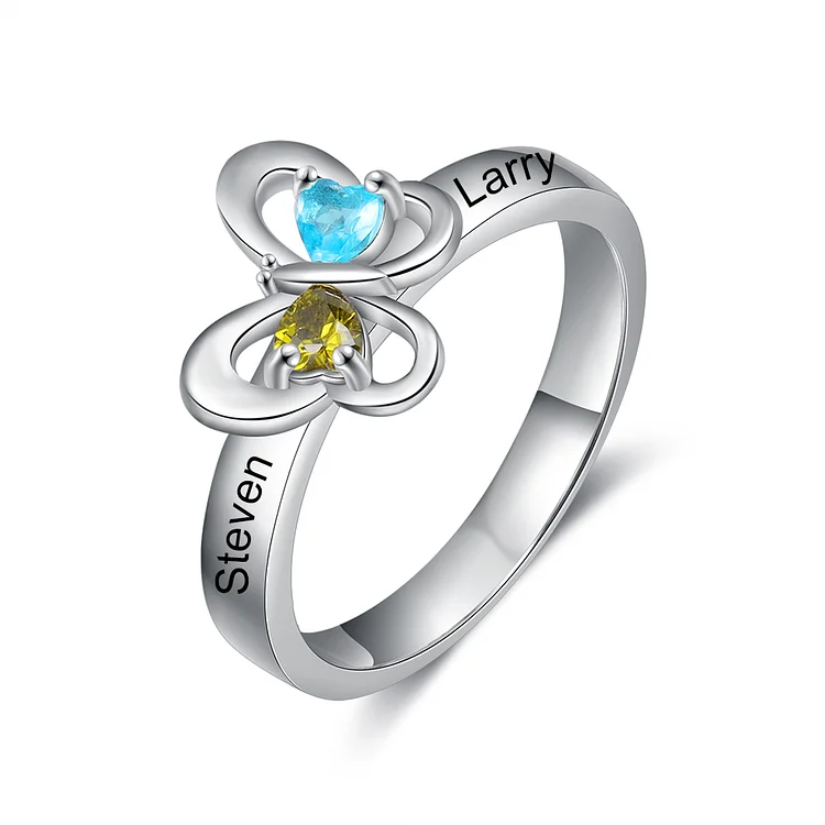 Personalized Mothers Ring with 2 Birthstones Engraved 2 Names Ring Gifts for Her