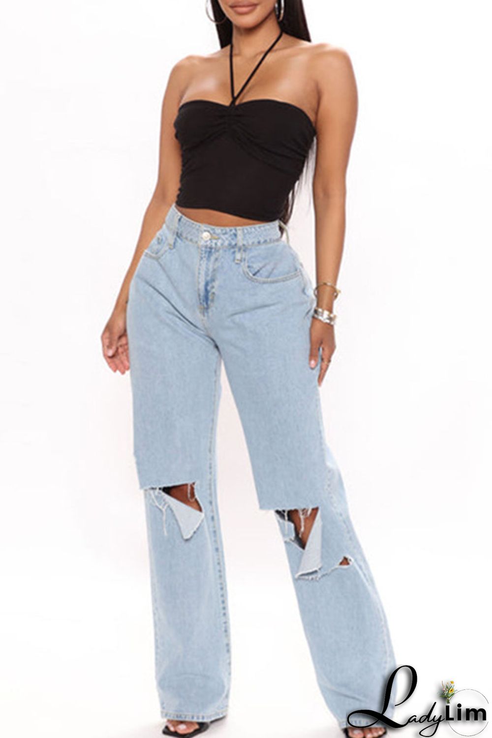 Black Sexy Casual Solid Bandage Backless Strapless Tops