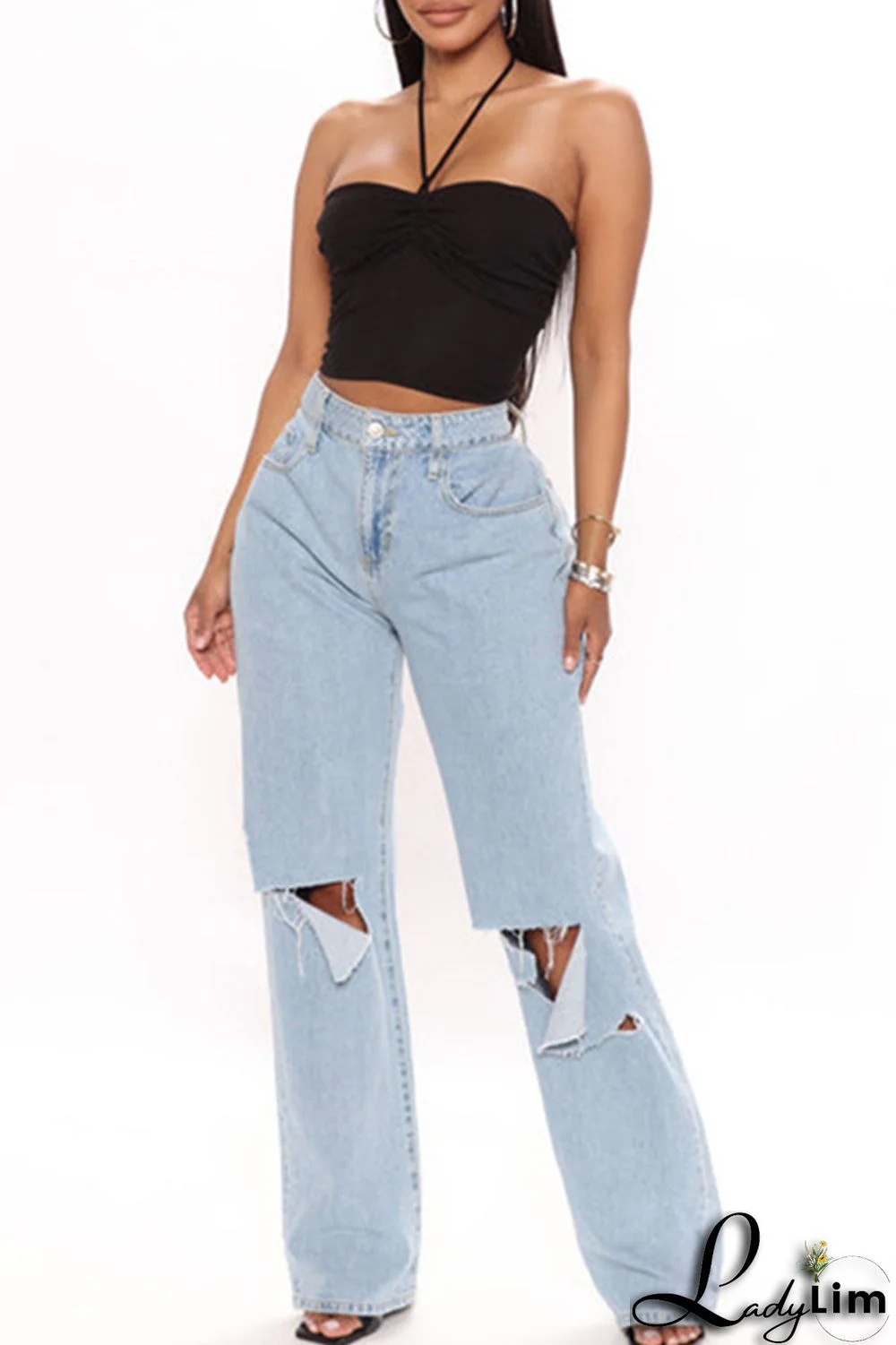 Black Sexy Casual Solid Bandage Backless Strapless Tops