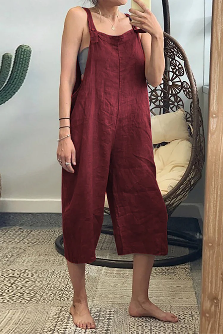 Cami Boat Neck Cropped Trousers Linen Jumpsuit