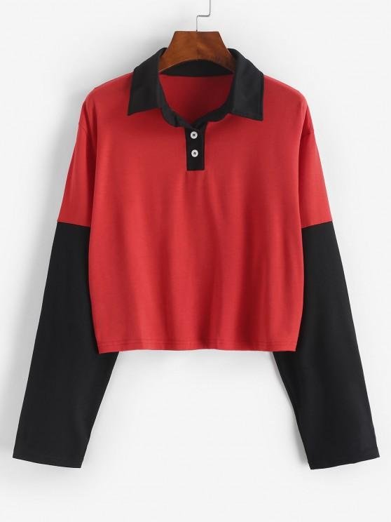 Button Front Two Tone Sweatshirt
