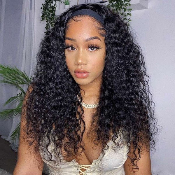 Deep Wave Headband Wigs Human Hair Wig Glueless Wigs 