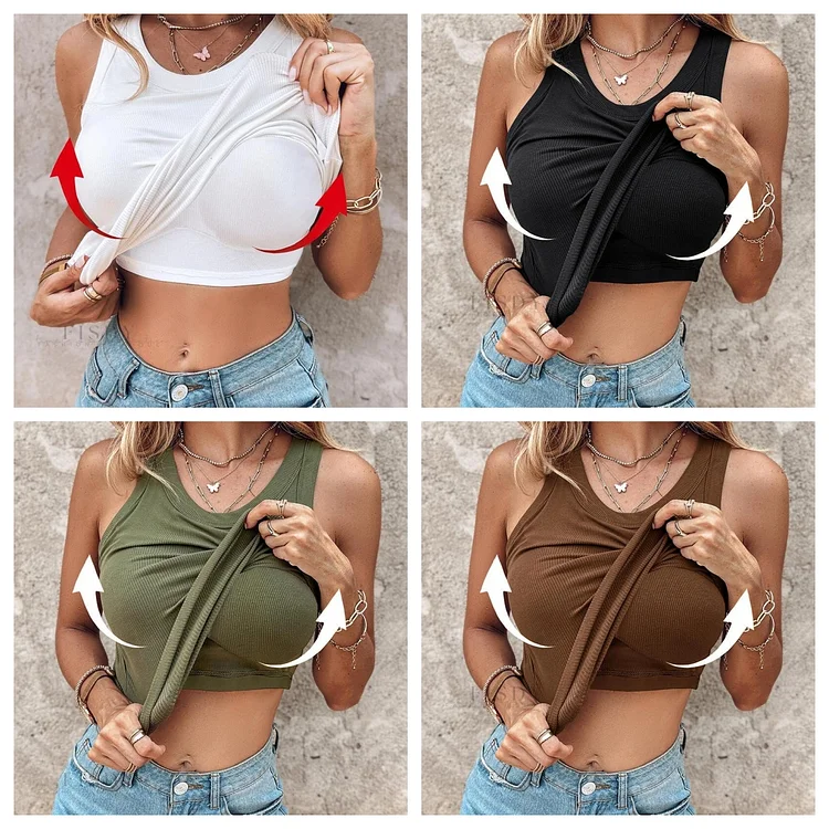 Round Neck Ribbed Tank Top With Bra Pads