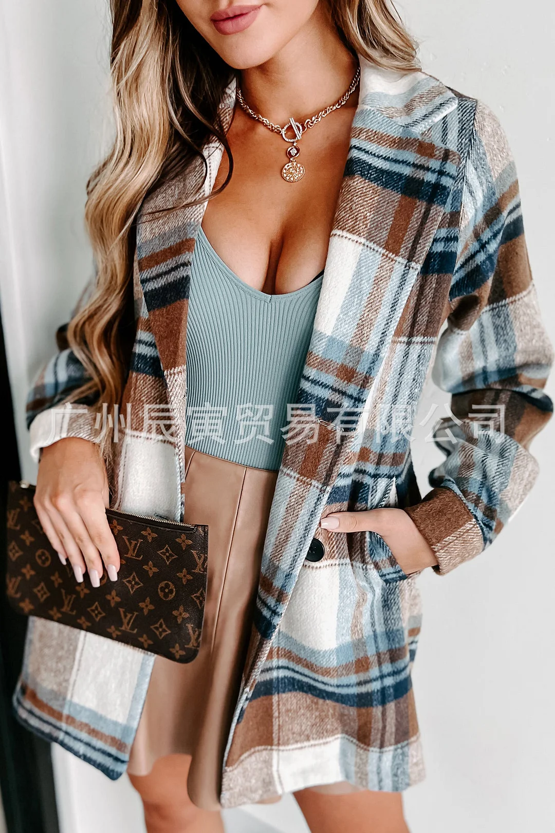 Woherb The Ins Lady Autumn Winter Woolen Coat · Hair Plaid Lapel Multiple Button Double Pocket Long Jacket-Outfit Ideas