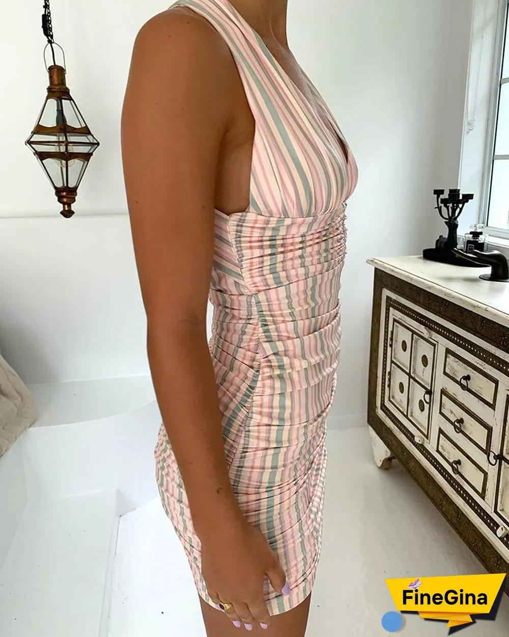 Plaid Print Sleeveless Skinny Bodycon Mini Dress P13940