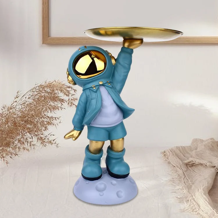 Resin Astronaut Statue Ornament Entrance Key Storage Tray Home Decor (Blue A)