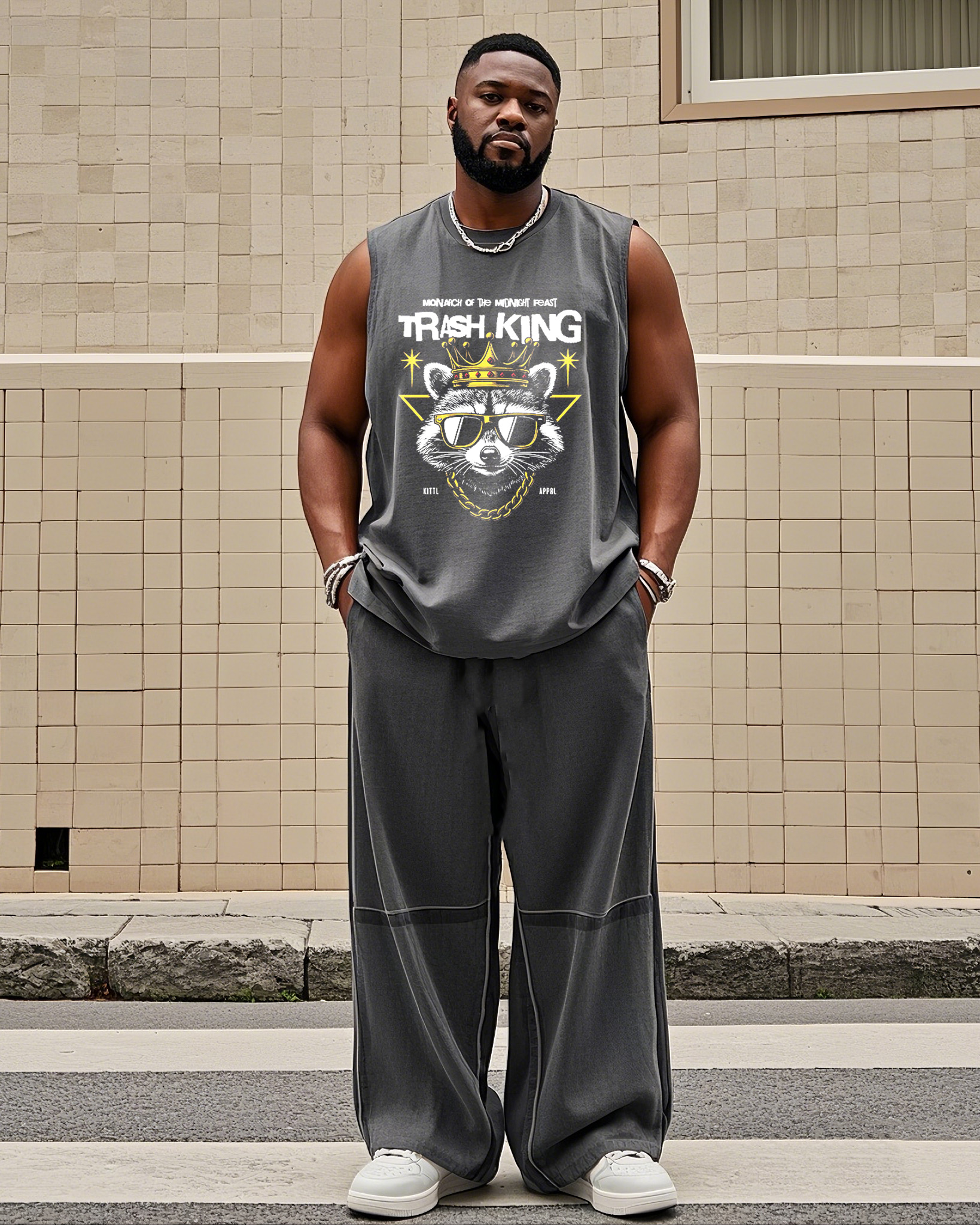 Men's Plus Size Daily Casual Design Creative Printed Vest Trousers Suit