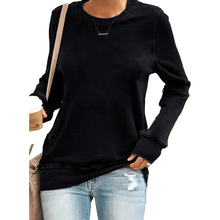 Women's solid color tunic t-shirts long sleeves crewneck pullovers tops