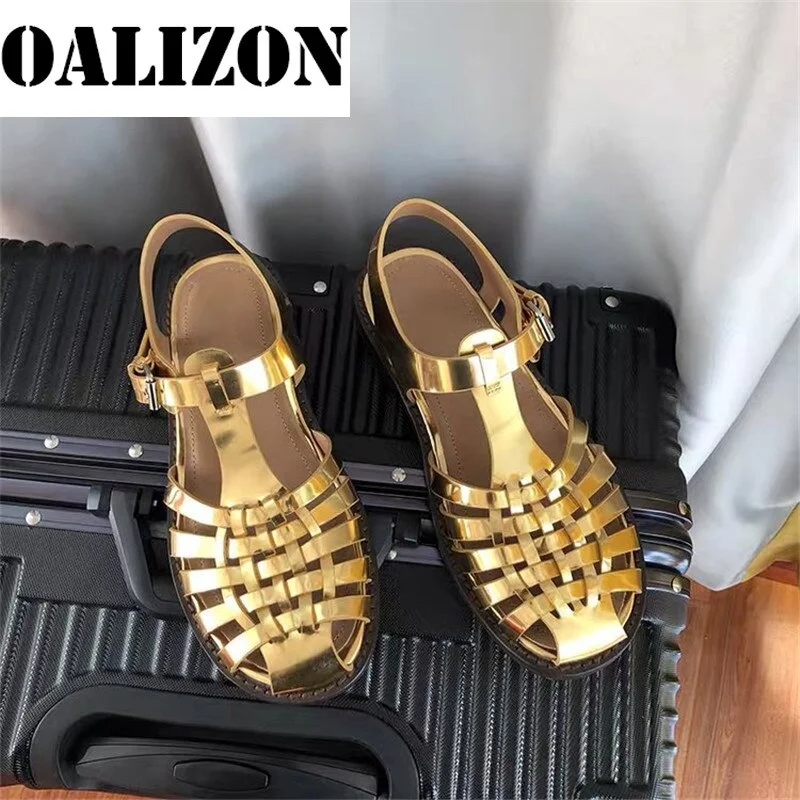 New Summer Women's Casual Low Chunky Heels Sandals Flat Shoes Women Buckle Strape Slippers Hollow Out Woven Sandals Shoes Woman