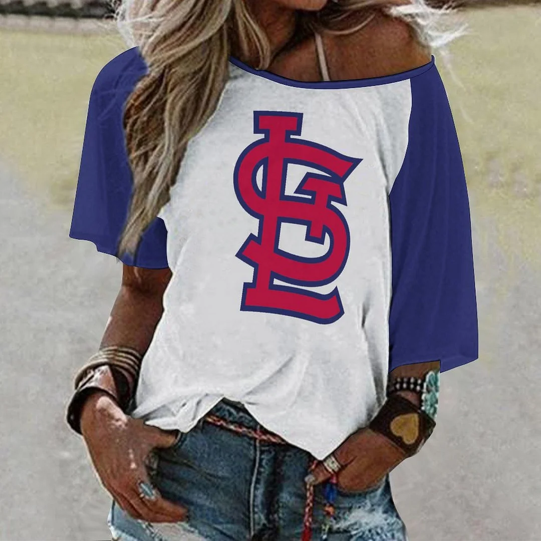 Shoulder Off  Loose Short Sleeve Casual T-shirt for Women Printed with Pattern,Red,Dark Blue,White