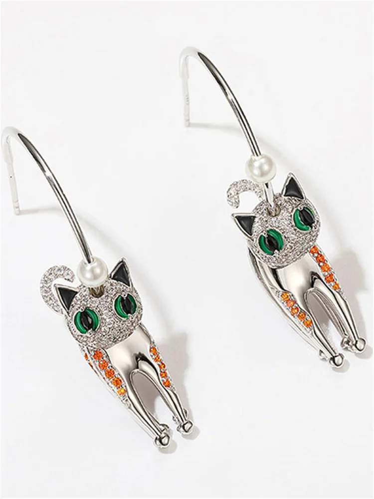 Cat Inspired Rhinestone Studded Earrings