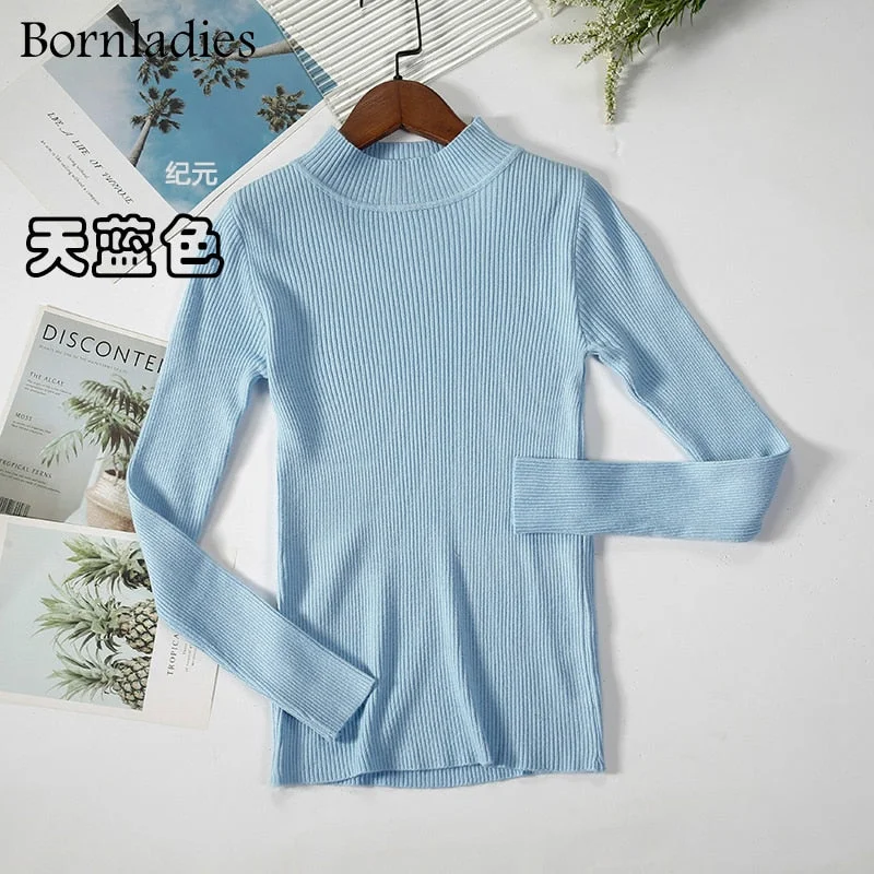 Bornladies Autumn Winter Basic Turtleneck Knitting Bottoming Warm Sweaters 2022 Women's Pullovers Solid Minimalist Cheap Tops