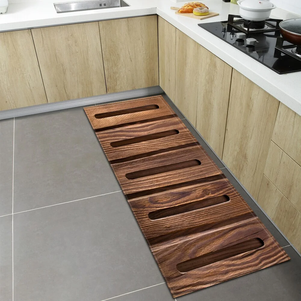 Wood Grain Kitchen Rugs Home Entrance Doormat Bedroom Living Room Decoration Carpet Hallway Balcony Bathroom Anti-Slip Floor Mat