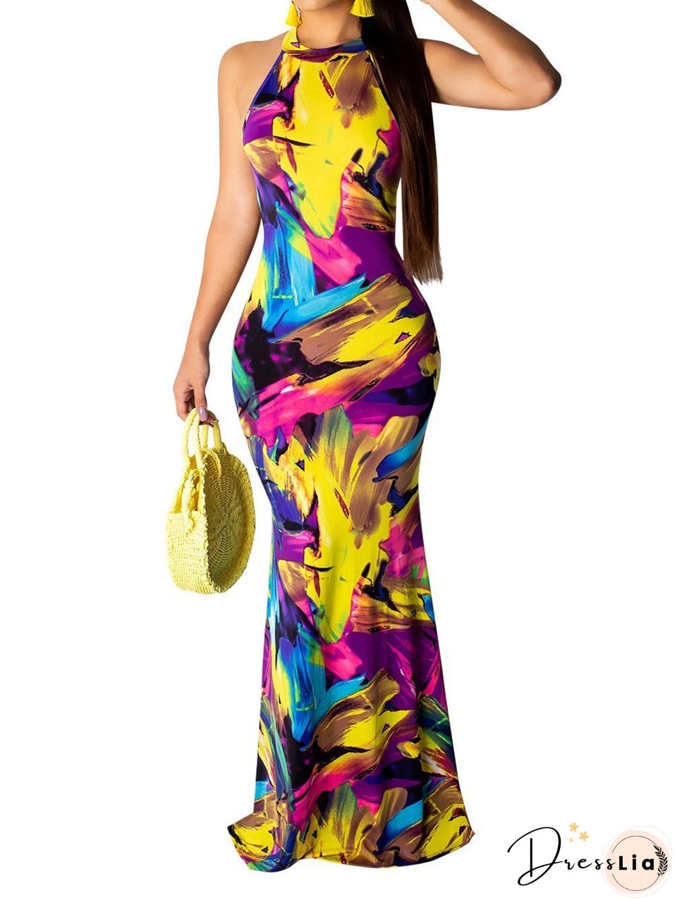 Slim Print Beach Evening Maxi Dress for Women