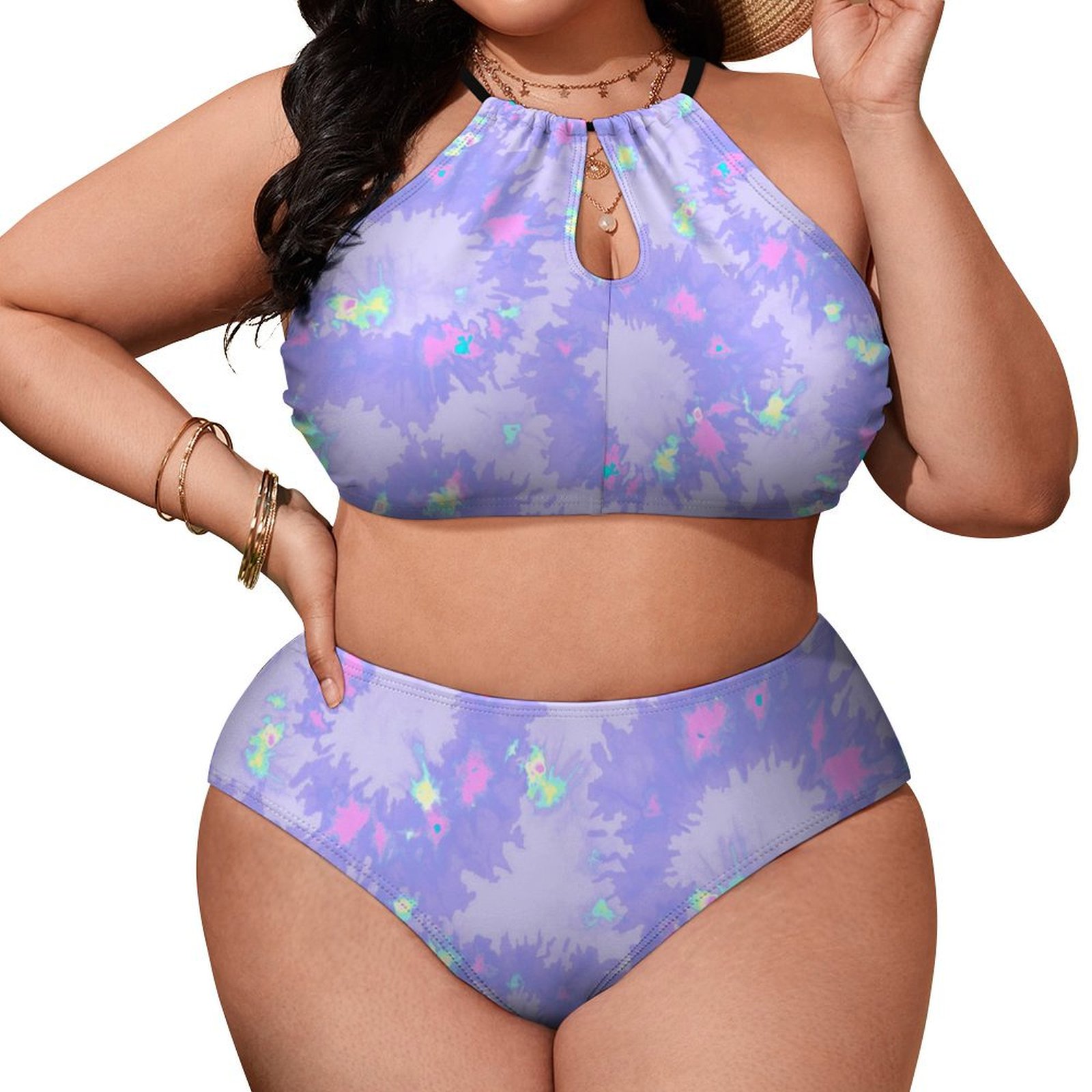 Women's Tie-dyed High Waisted Two-Piece Plus Size Bikini Swimsuits Sets