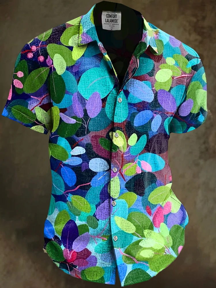 Leaves Art Print Casual Cotton And Linen Shirt