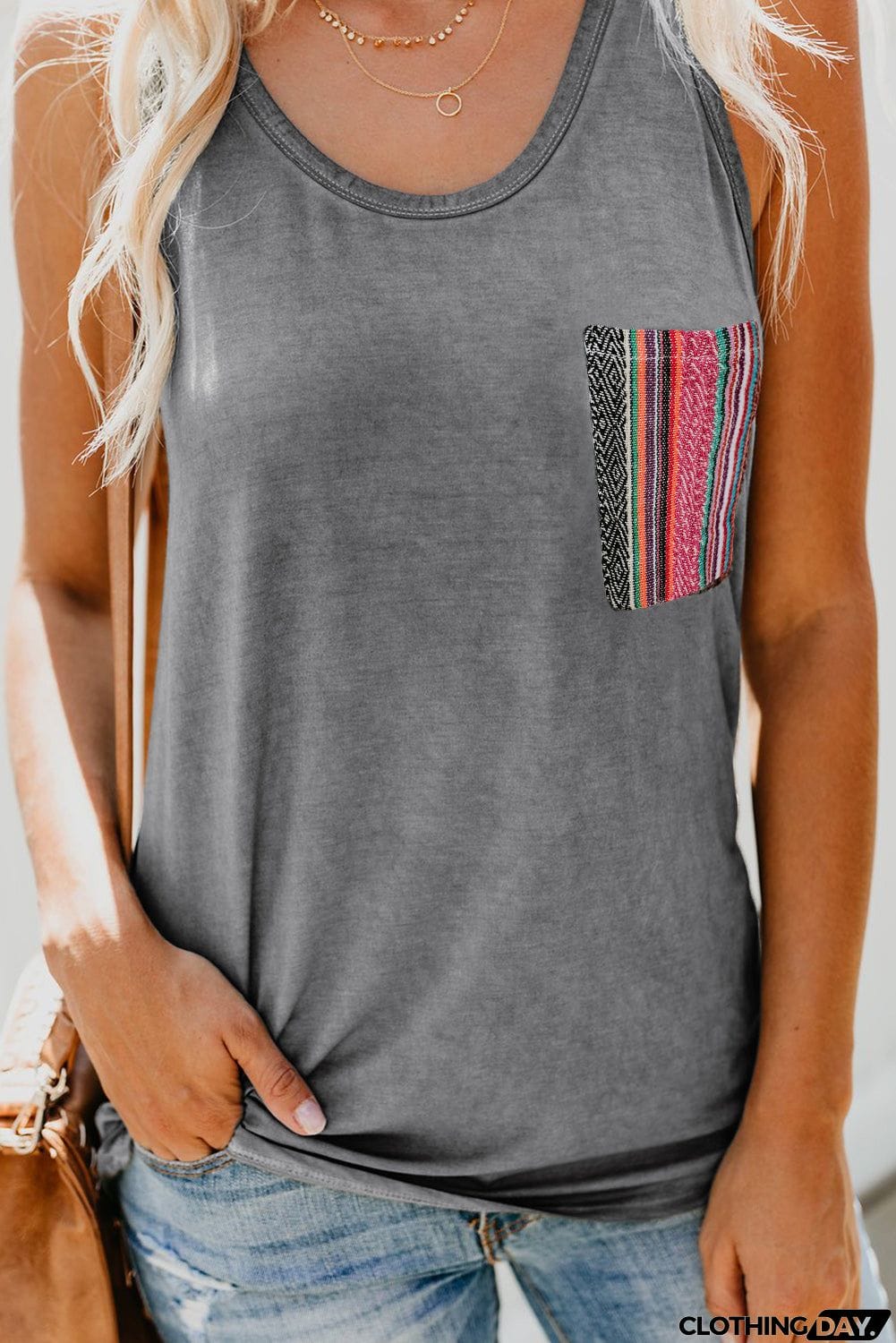 Casual Women Tank Top with Multicolor Pocket