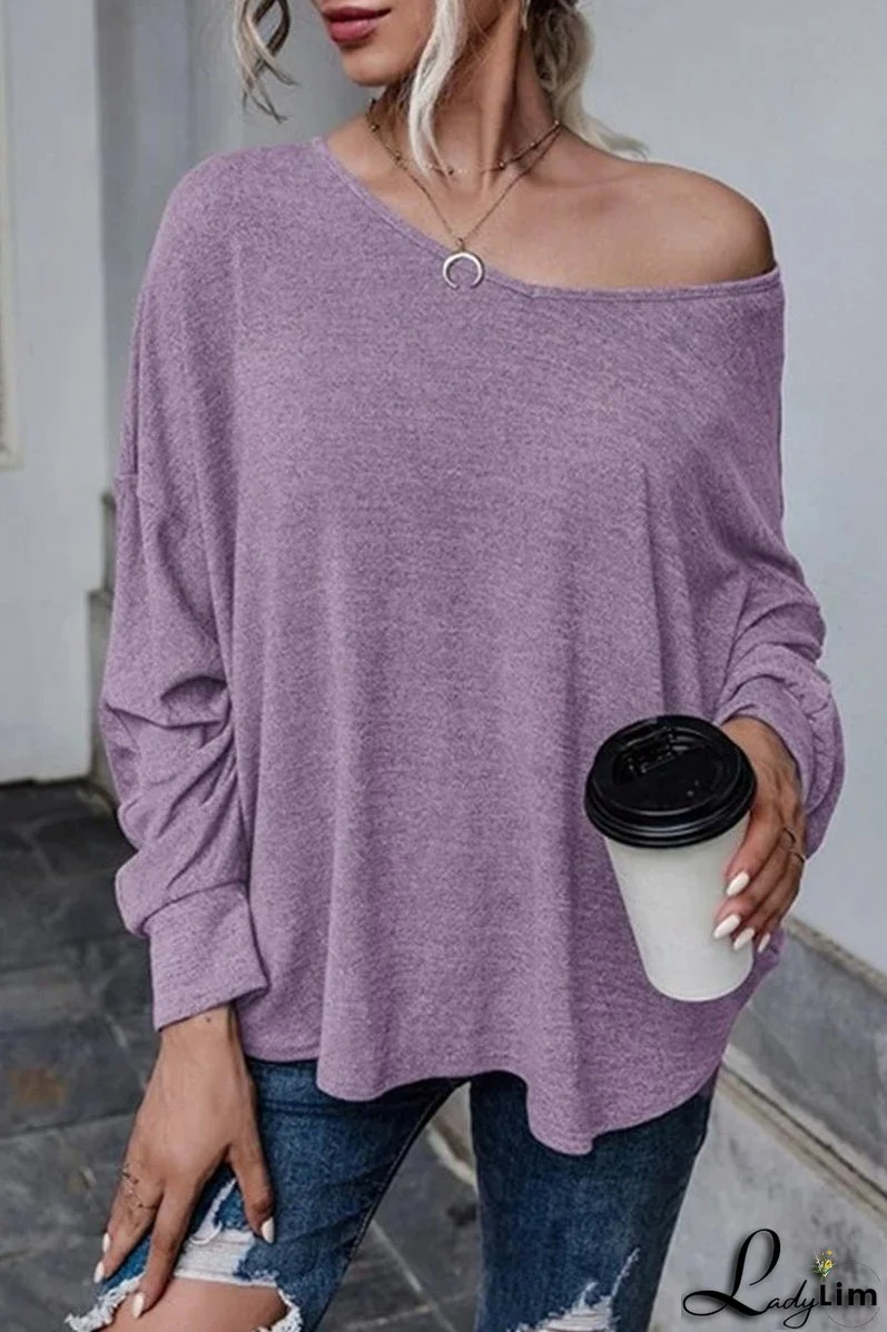 Casual Frenulum Solid Color O Neck Tops(4 Colors)