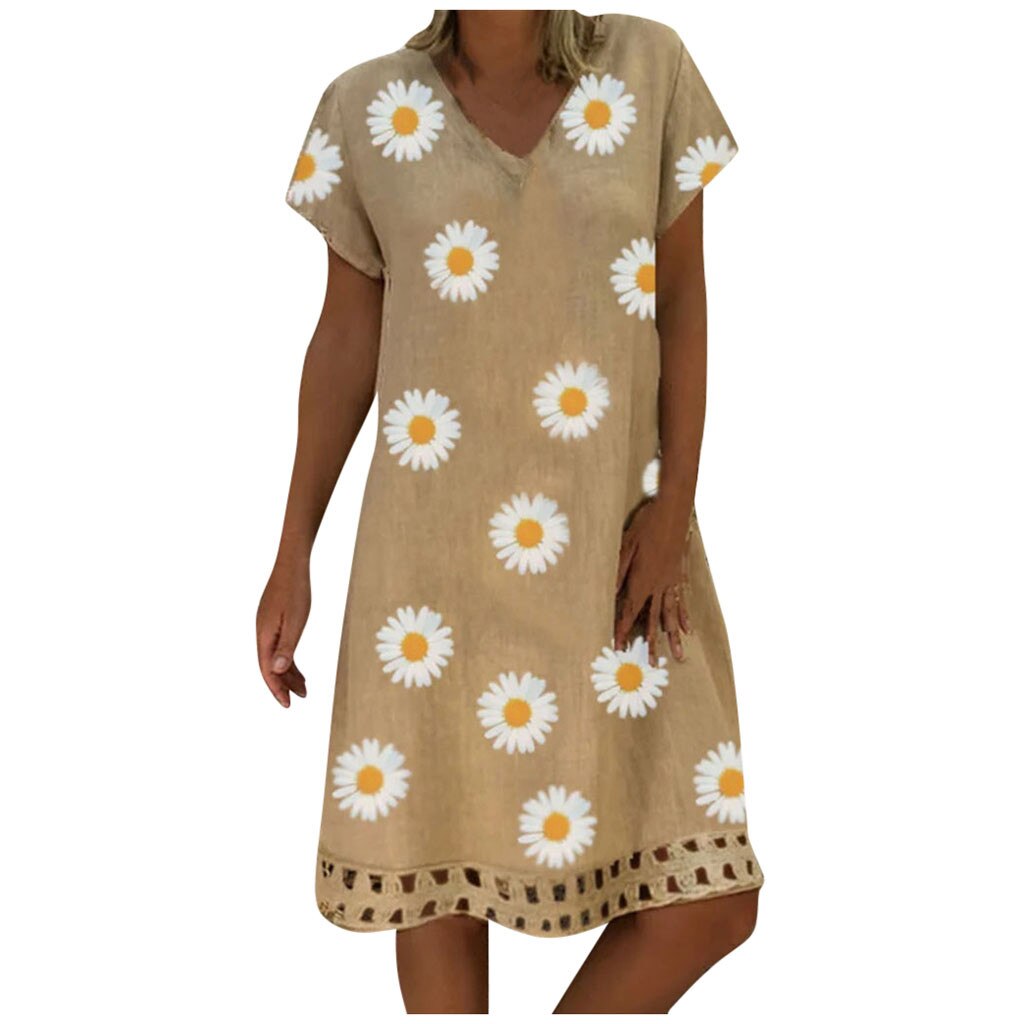 Summer Women Vintage V-neck Floral Print Dress