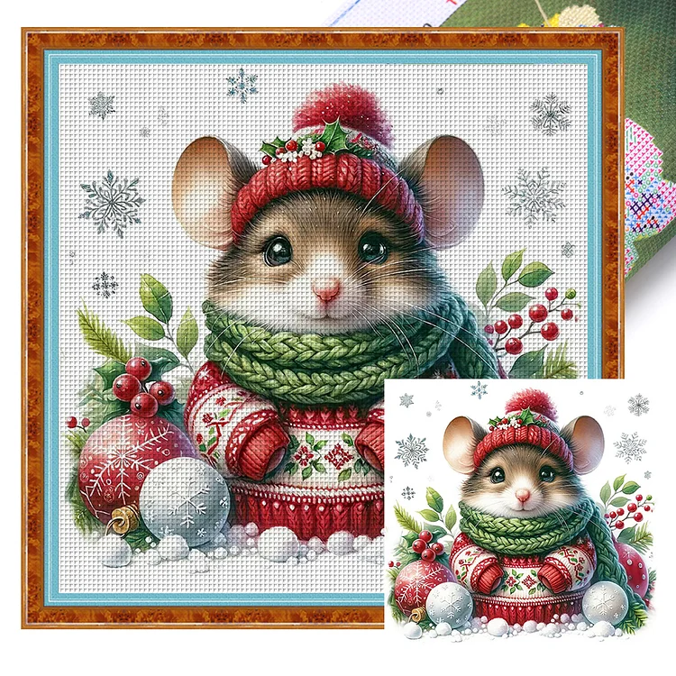 【Huacan Brand】Winter Mouse 18CT Stamped Cross Stitch 30*30CM
